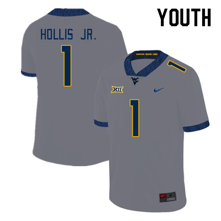 Youth #1 Garnett Hollis Jr. West Virginia Mountaineers College Football Jerseys Stitched Sale-Grey